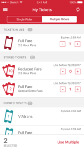 VIA goMobile app My Tickets