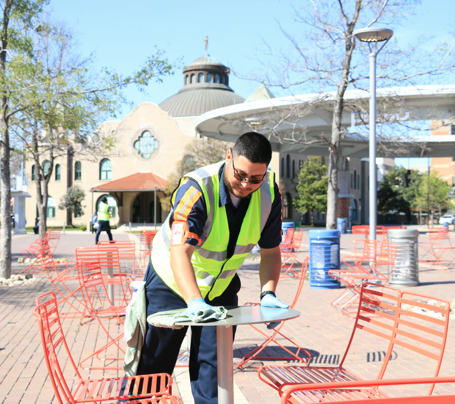 Image: VIA Maintenance Staff cleaning Centro Plaza