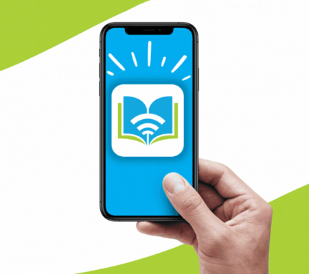 hand holding an iphone using the bibliotech app