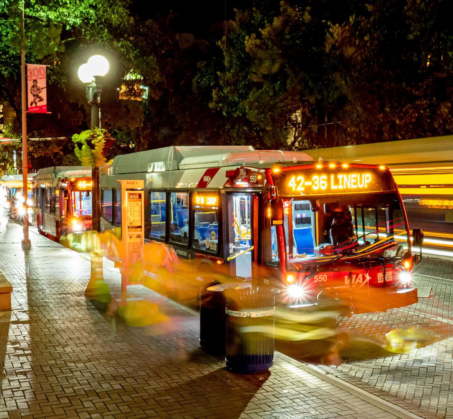 a bus stop late at night