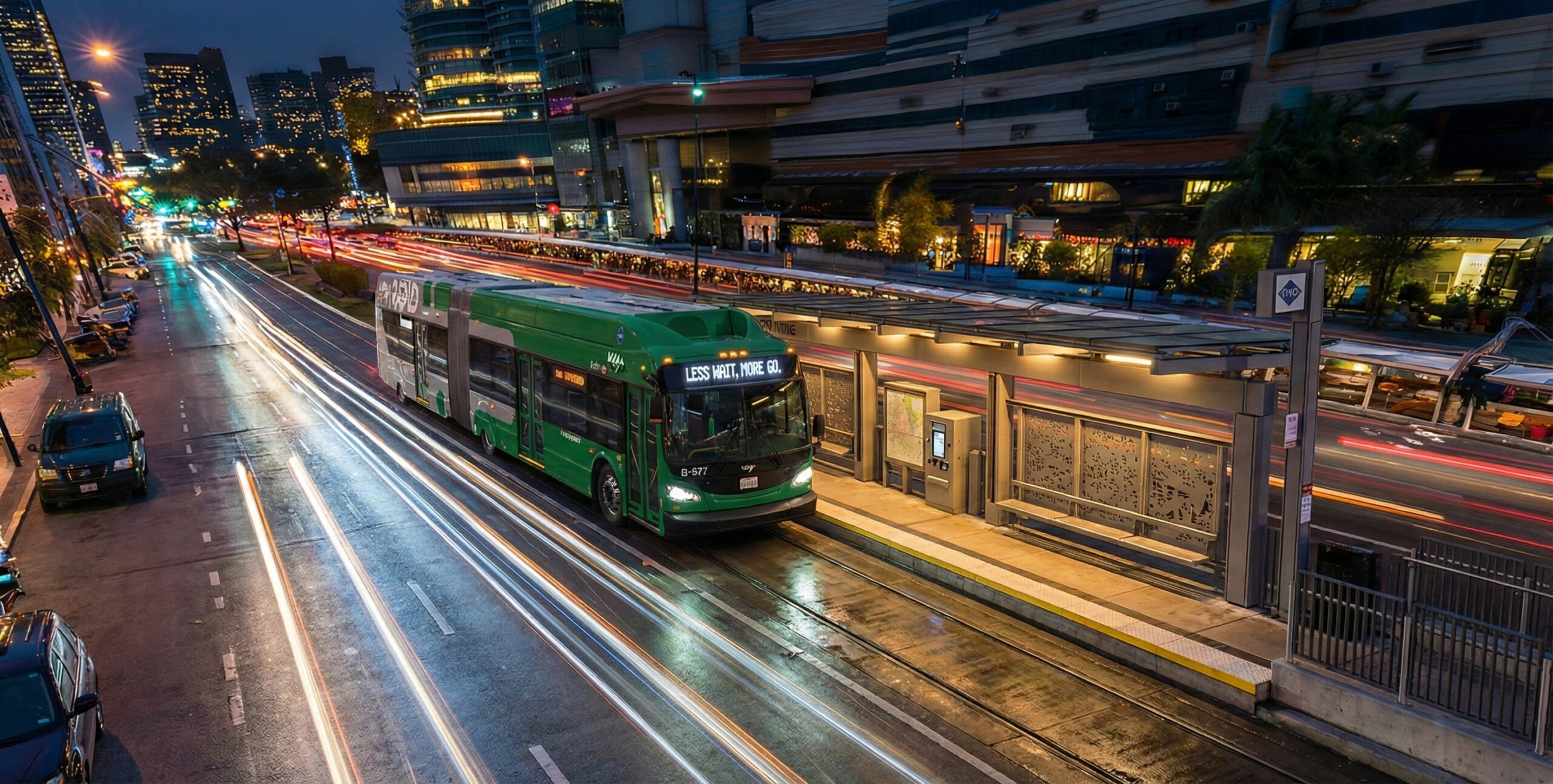 VIA Rapid Silver Line corridor at dusk